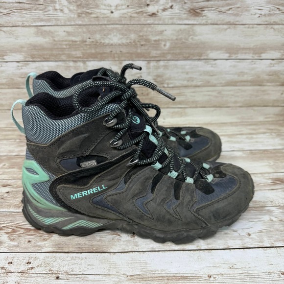 Merrell Shoes - Merrell Mid Black Adventure Black Outdoor Trail Hiking Boots Women's 7.5 Green